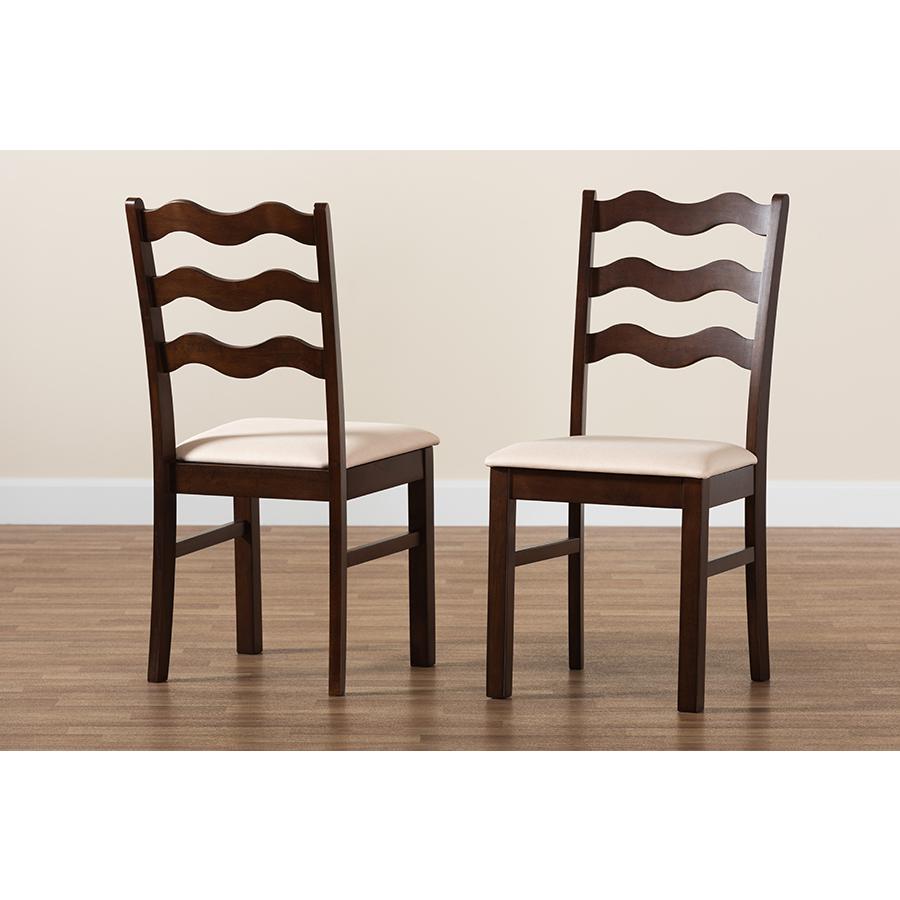 Amara Modern Cream Fabric and Dark Brown Finished Wood 2-Piece Dining Chair Set. Picture 8