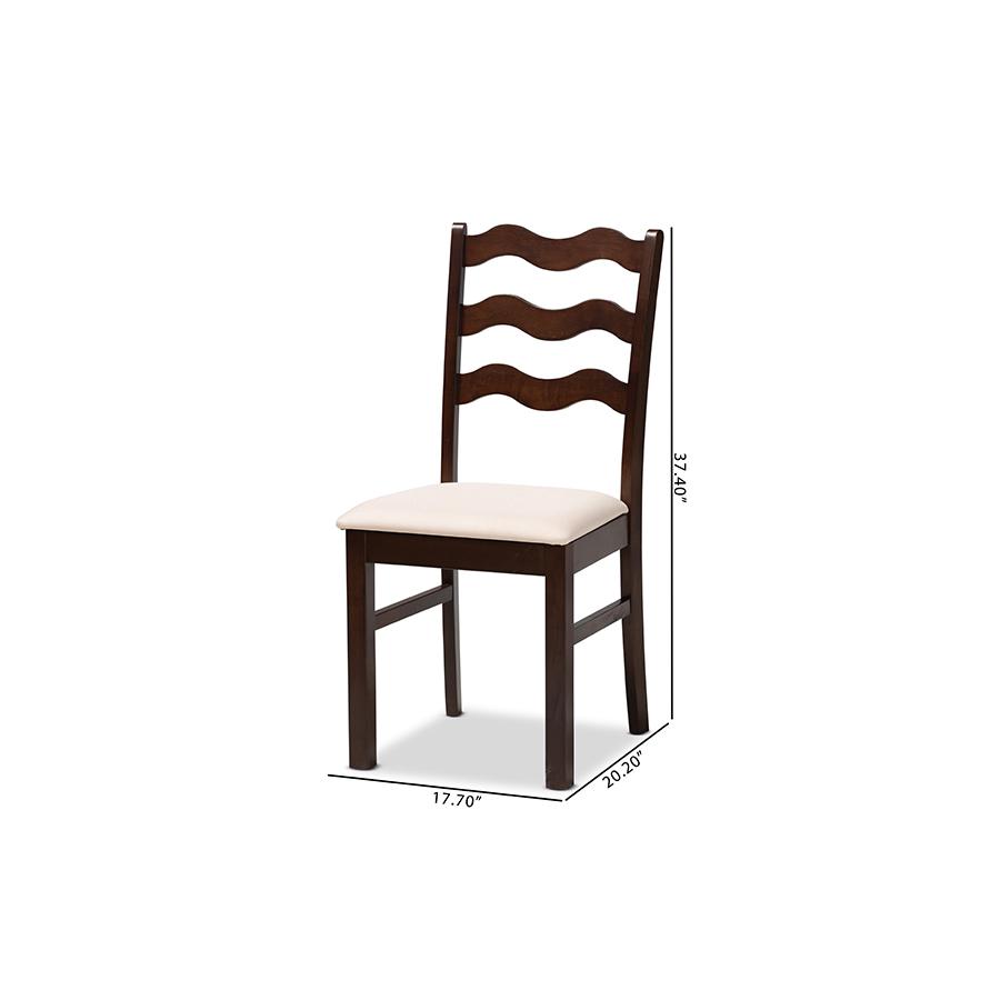 Amara Modern Cream Fabric and Dark Brown Finished Wood 2-Piece Dining Chair Set. Picture 9
