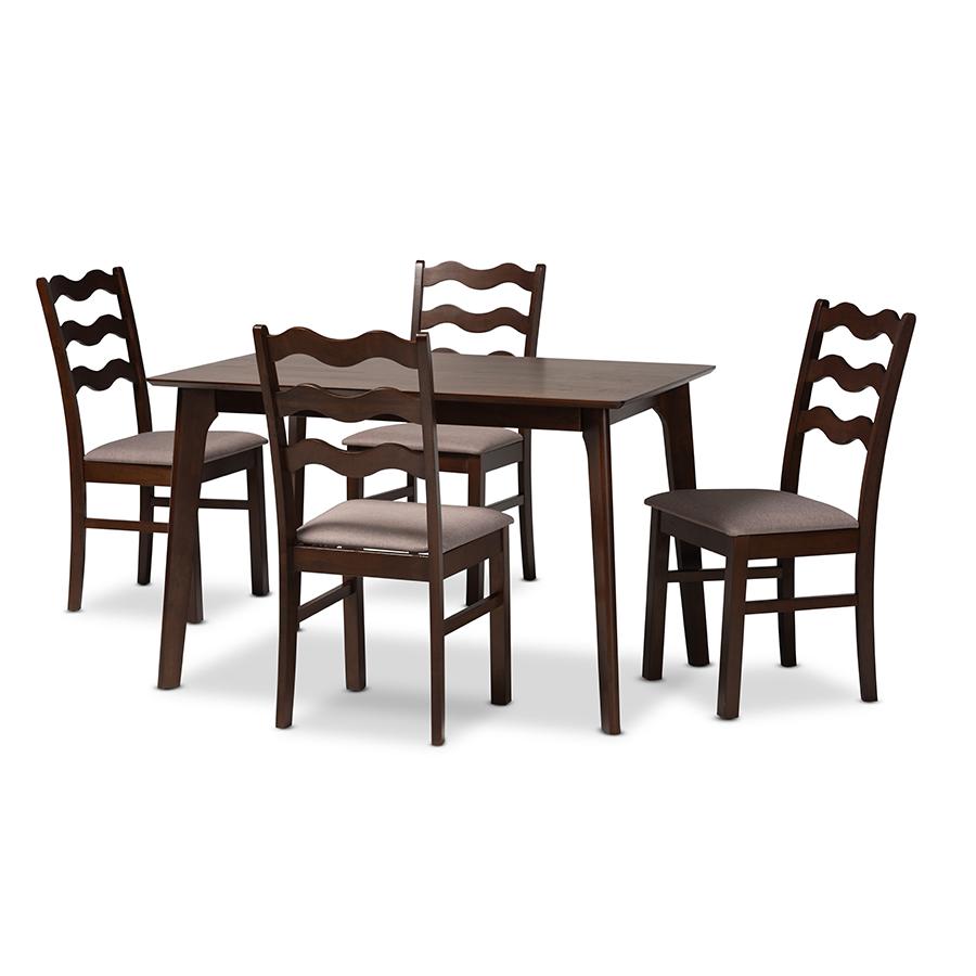Warm Grey Fabric and Dark Brown Finished Wood 5-Piece Dining Set. Picture 1