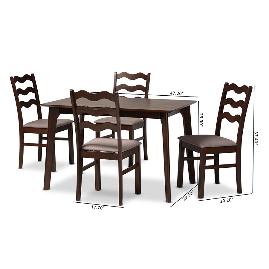 Warm Grey Fabric and Dark Brown Finished Wood 5-Piece Dining Set. Picture 10