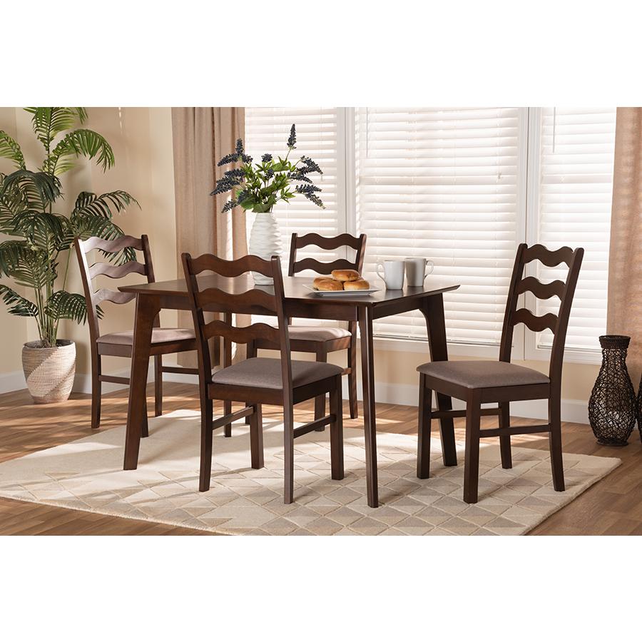 Warm Grey Fabric and Dark Brown Finished Wood 5-Piece Dining Set. Picture 8