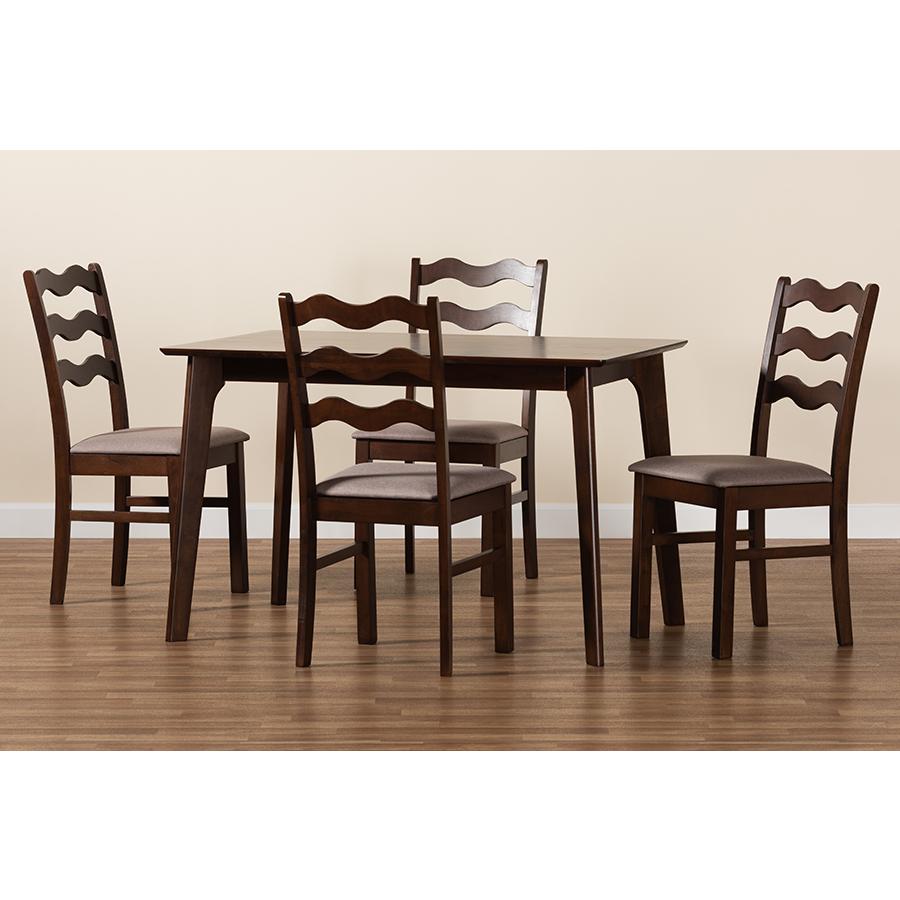 Warm Grey Fabric and Dark Brown Finished Wood 5-Piece Dining Set. Picture 9