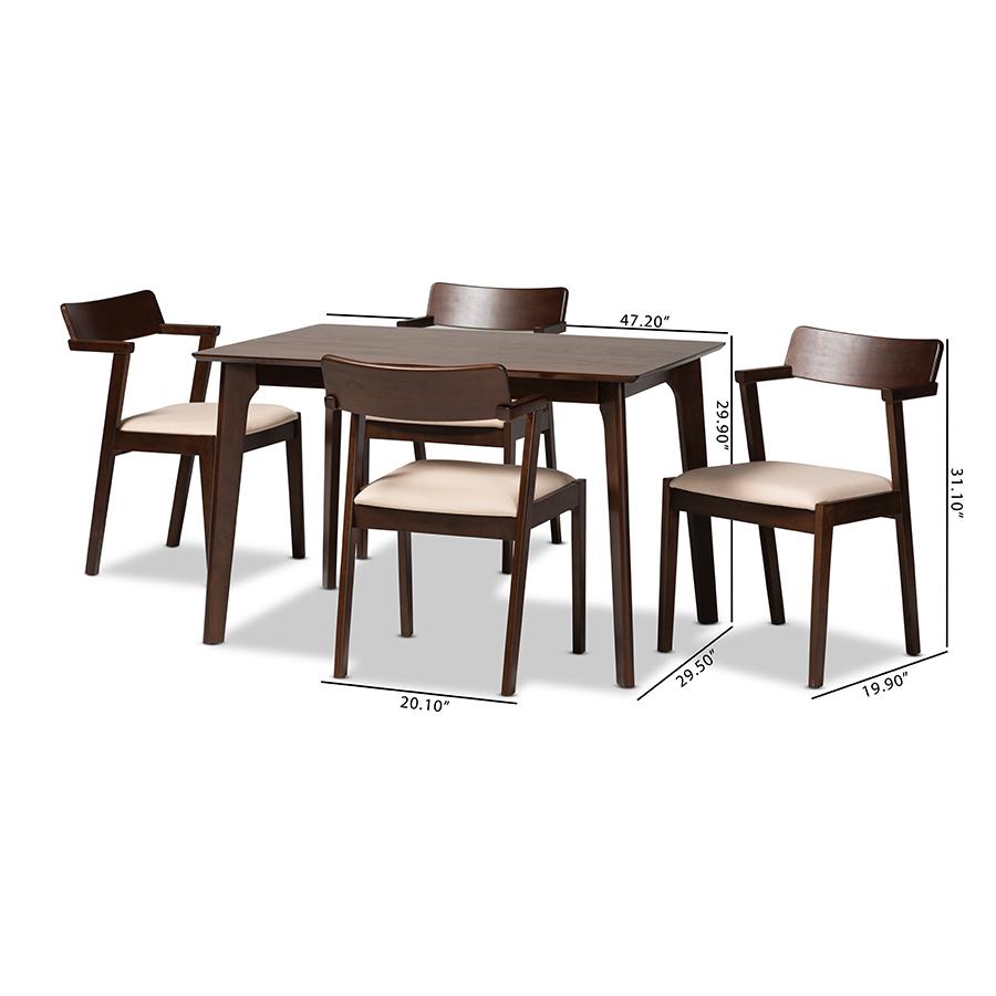 Transitional Cream Fabric and Dark Brown Finished Wood 5-Piece Dining Set. Picture 10