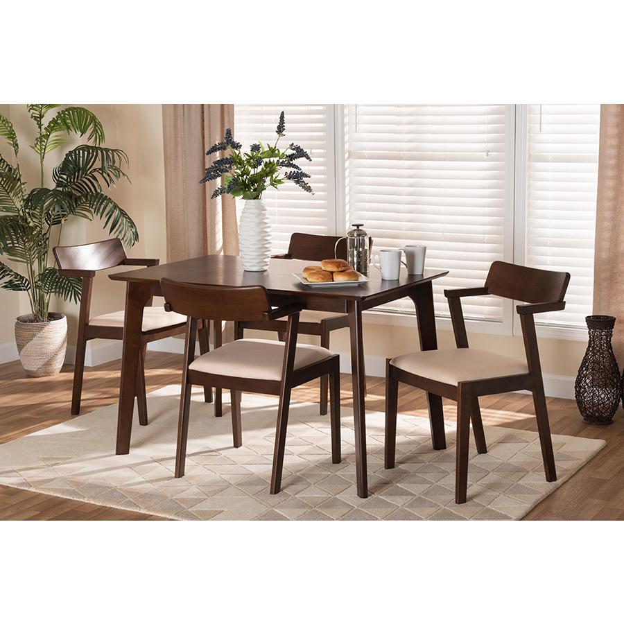 Transitional Cream Fabric and Dark Brown Finished Wood 5-Piece Dining Set. Picture 8