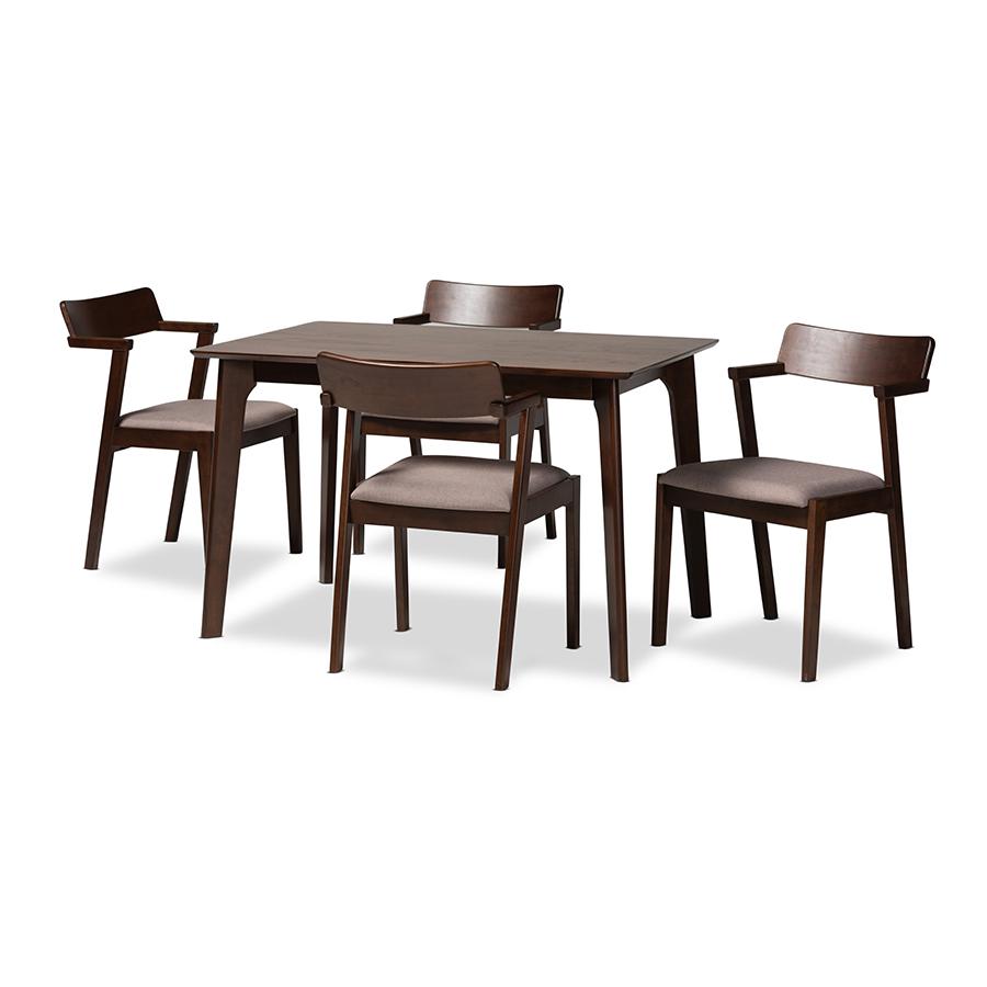 Transitional Warm Grey Fabric and Dark Brown Finished Wood 5-Piece Dining Set. Picture 1