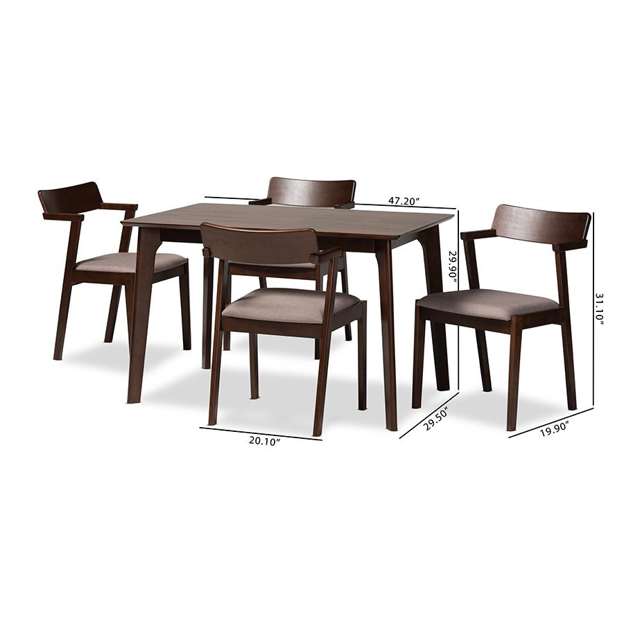 Transitional Warm Grey Fabric and Dark Brown Finished Wood 5-Piece Dining Set. Picture 10