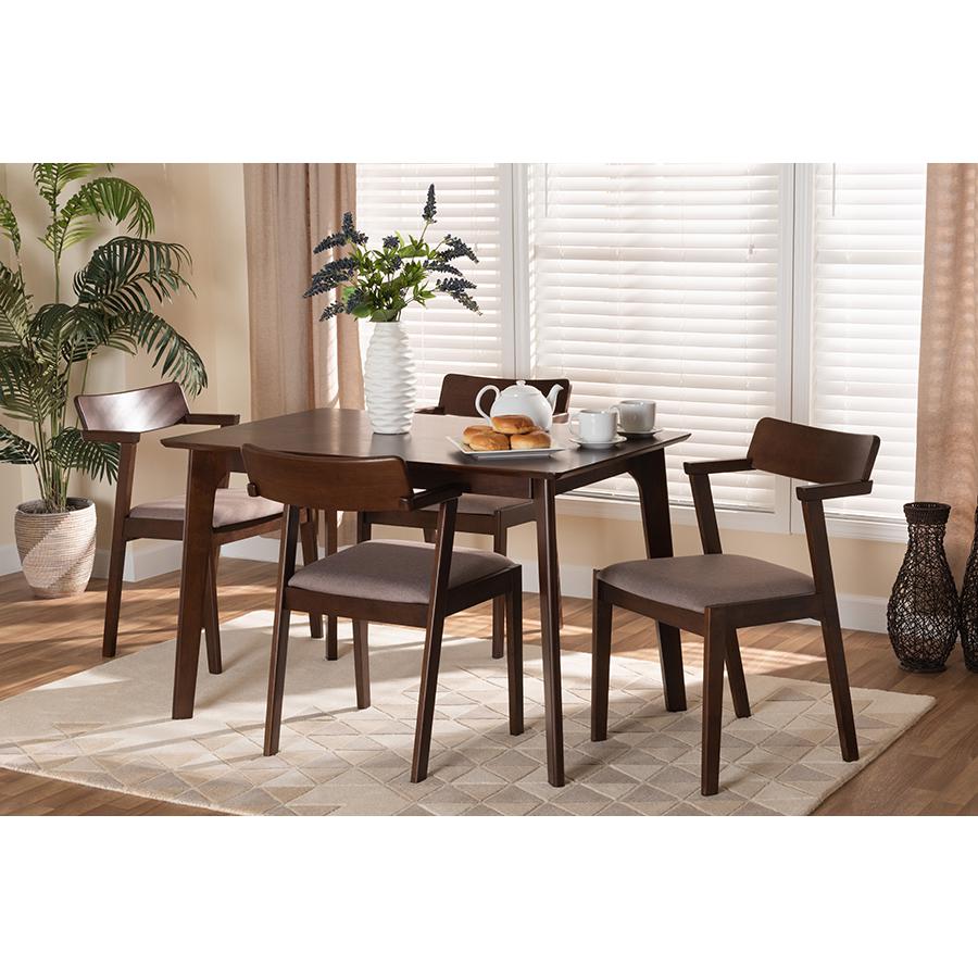 Transitional Warm Grey Fabric and Dark Brown Finished Wood 5-Piece Dining Set. Picture 8