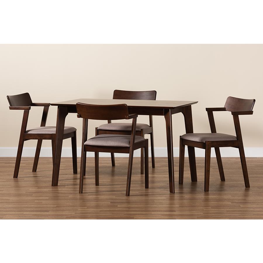 Transitional Warm Grey Fabric and Dark Brown Finished Wood 5-Piece Dining Set. Picture 9