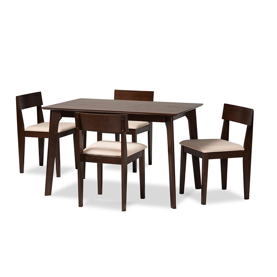 Cream Fabric and Dark Brown Finished Wood 5-Piece Dining Set. Picture 1