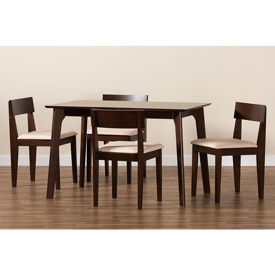 Cream Fabric and Dark Brown Finished Wood 5-Piece Dining Set. Picture 9