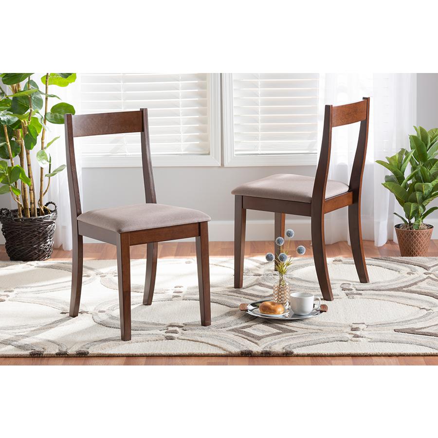 Warm Grey Fabric and Dark Brown Finished Wood 2-Piece Dining Chair Set. Picture 7