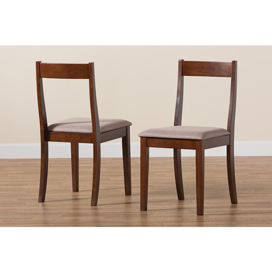 Warm Grey Fabric and Dark Brown Finished Wood 2-Piece Dining Chair Set. Picture 8
