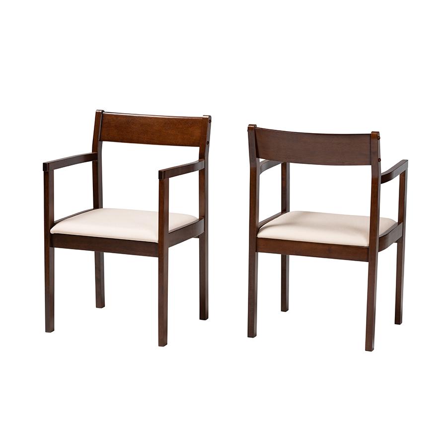 Cream Fabric and Dark Brown Finished Wood 2-Piece Dining Chair Set. Picture 1