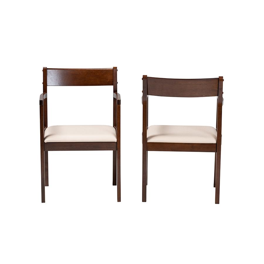 Cream Fabric and Dark Brown Finished Wood 2-Piece Dining Chair Set. Picture 2
