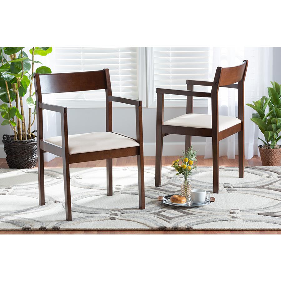 Cream Fabric and Dark Brown Finished Wood 2-Piece Dining Chair Set. Picture 7