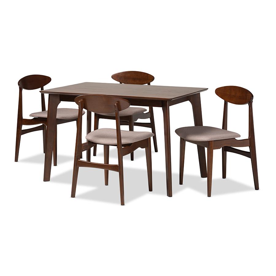 Warm Grey Fabric and Dark Brown Finished Wood 5-Piece Dining Set. Picture 1