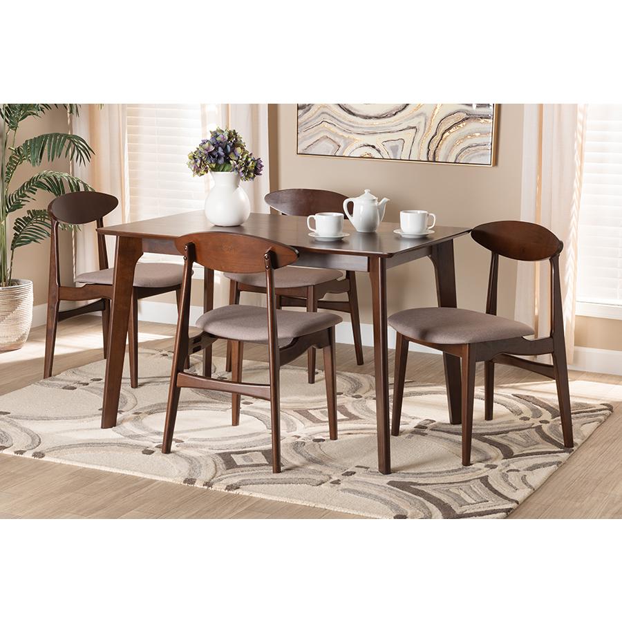 Warm Grey Fabric and Dark Brown Finished Wood 5-Piece Dining Set. Picture 8