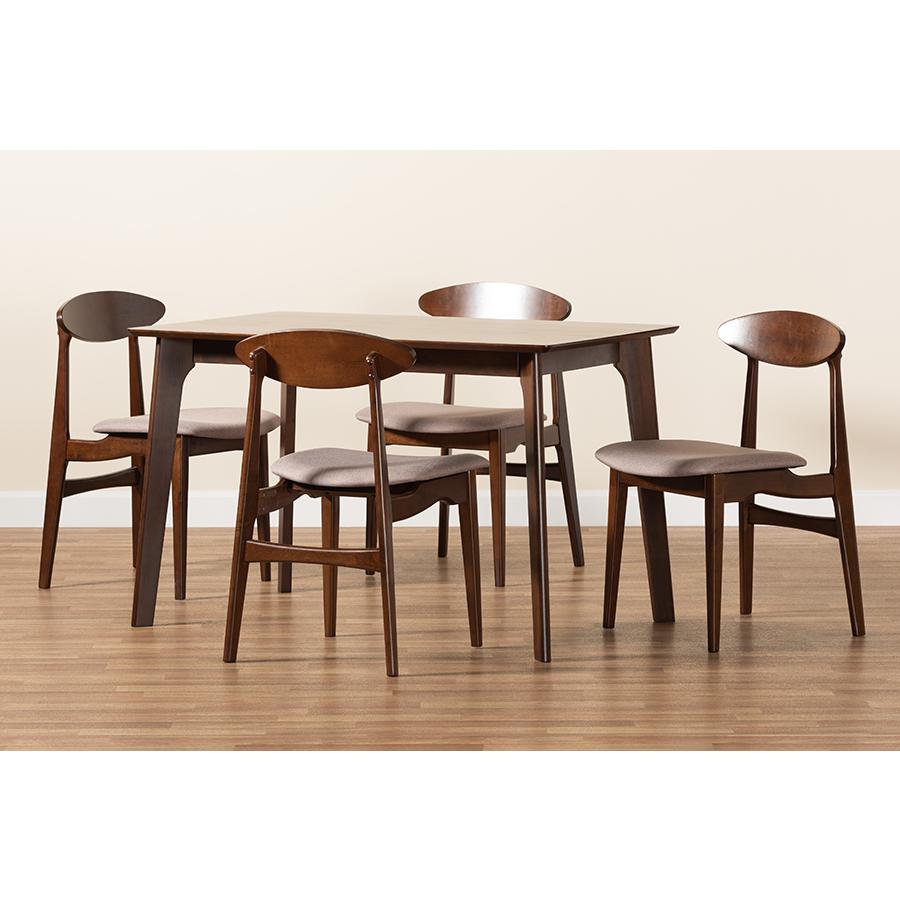 Warm Grey Fabric and Dark Brown Finished Wood 5-Piece Dining Set. Picture 9