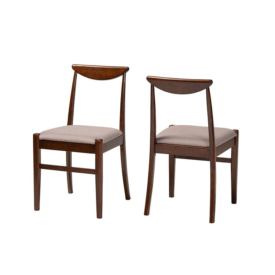 Warm Grey Fabric and Dark Brown Finished Wood 2-Piece Dining Chair Set. Picture 1