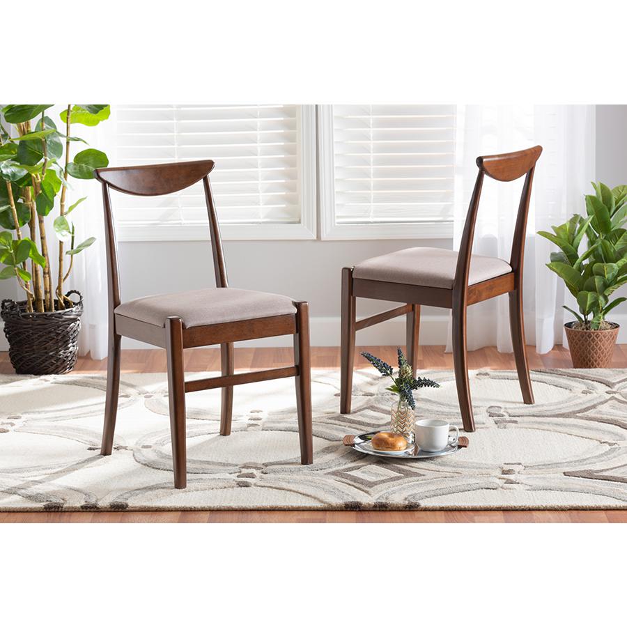 Warm Grey Fabric and Dark Brown Finished Wood 2-Piece Dining Chair Set. Picture 7