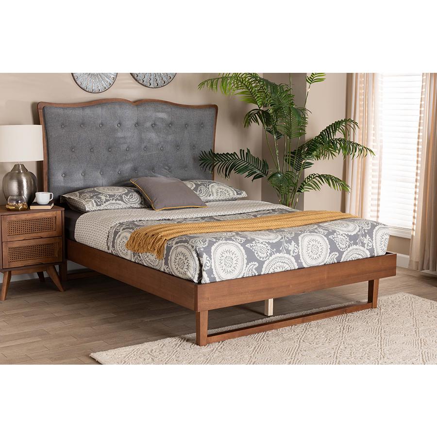 Walnut Brown Finished Wood Queen Size Platform Bed. Picture 7