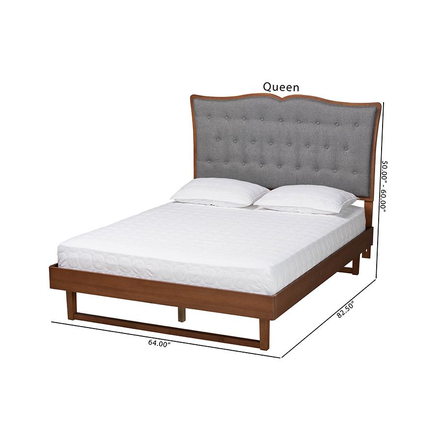 Walnut Brown Finished Wood Queen Size Platform Bed. Picture 9