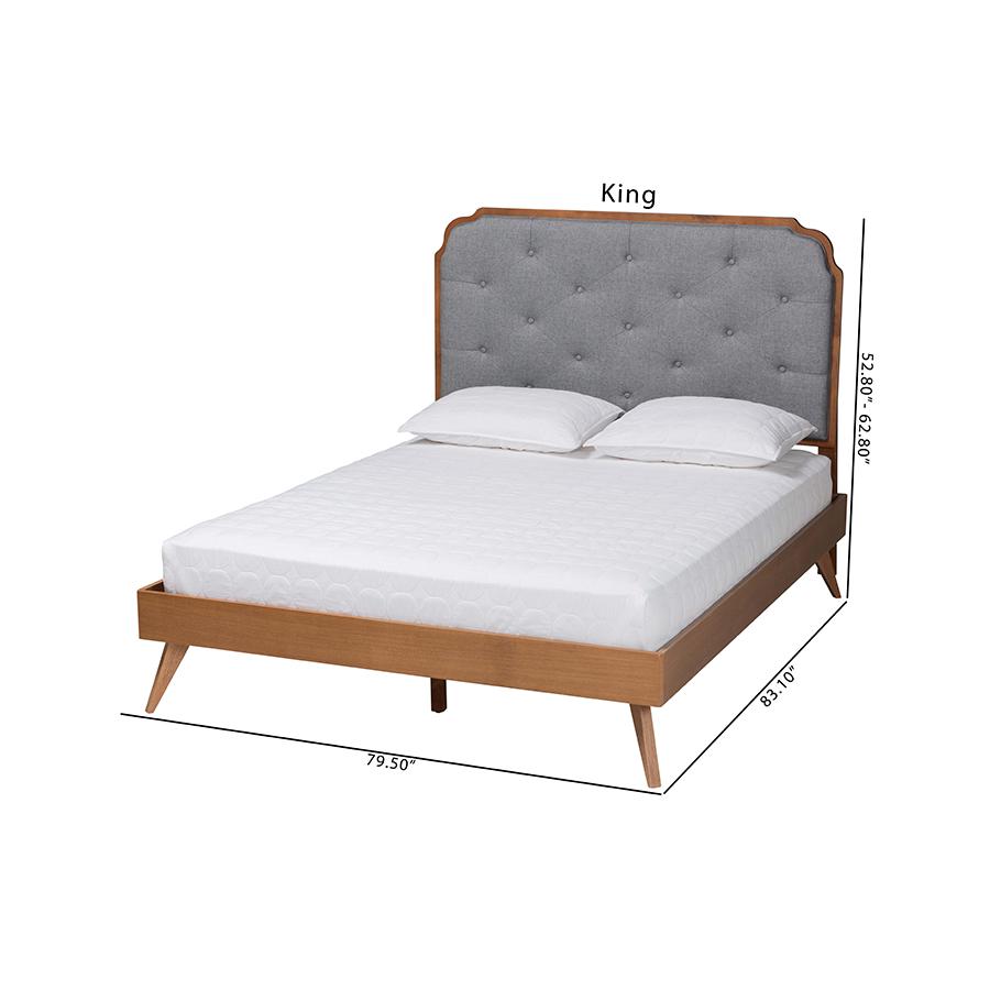 Grey Fabric and Walnut Brown Wood Queen Size Platform Bed. Picture 10