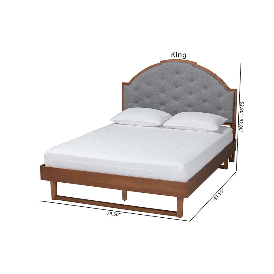 Grey Fabric and Walnut Brown Wood Queen Size Platform Bed. Picture 10