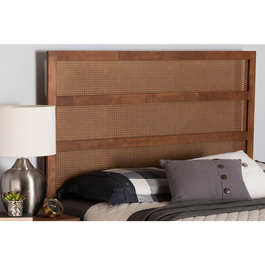 Ash Walnut Finished Wood King Size Headboard with Rattan. Picture 5