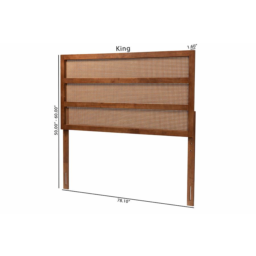 Ash Walnut Finished Wood King Size Headboard with Rattan. Picture 8