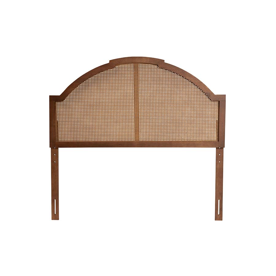 Traditional Ash Walnut Finished Wood King Size Headboard with Rattan. Picture 2