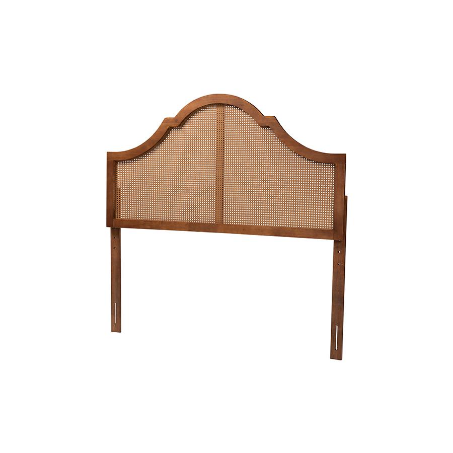 Traditional Ash Walnut Finished Wood King Size Headboard with Rattan. Picture 1