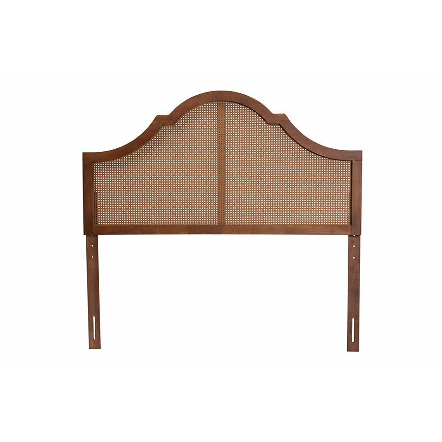 Traditional Ash Walnut Finished Wood King Size Headboard with Rattan. Picture 2