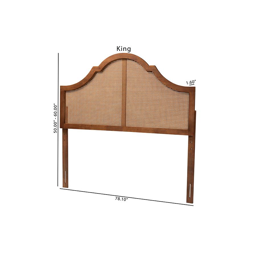 Traditional Ash Walnut Finished Wood King Size Headboard with Rattan. Picture 8