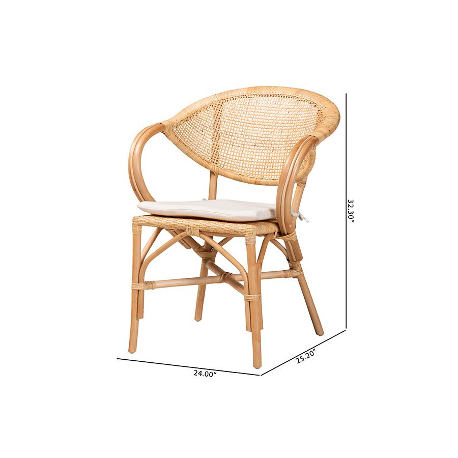 bali & pari Varick Modern Bohemian Natural Brown Finished Rattan Dining Chair. Picture 10