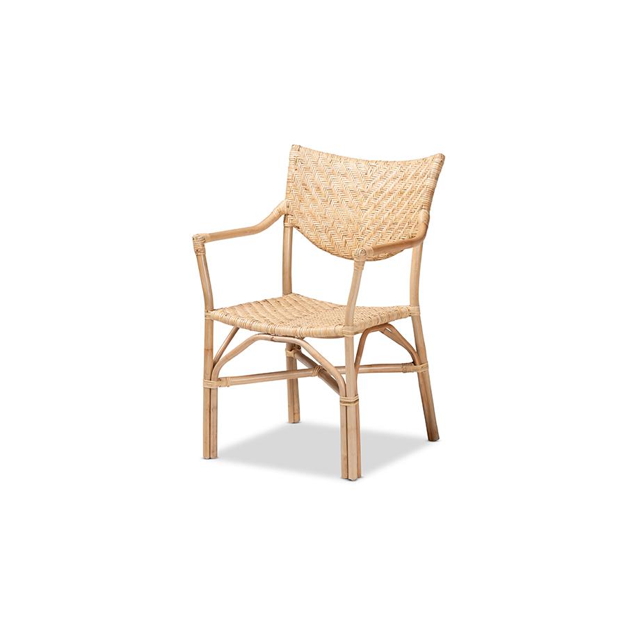 bali & pari Damani Modern Bohemian Natural Brown Finished Rattan Dining Chair. Picture 1