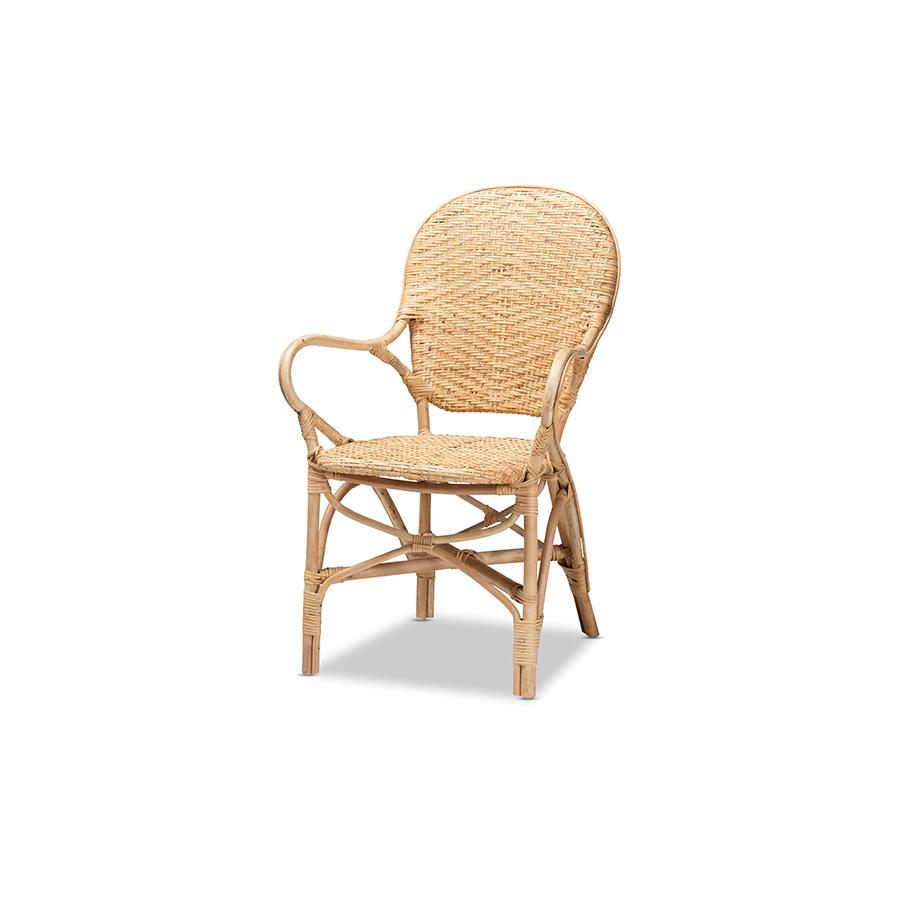 bali & pari Genna Modern Bohemian Natural Brown Finished Rattan Dining Chair. Picture 1