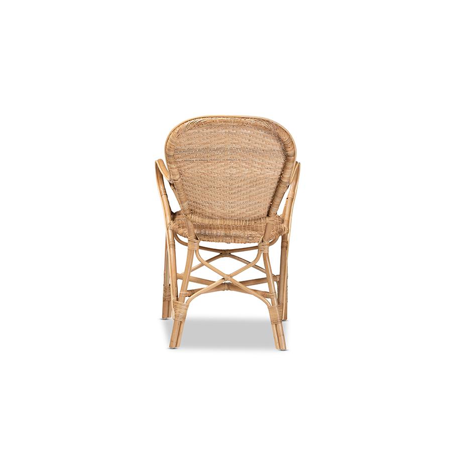 bali & pari Genna Modern Bohemian Natural Brown Finished Rattan Dining Chair. Picture 4