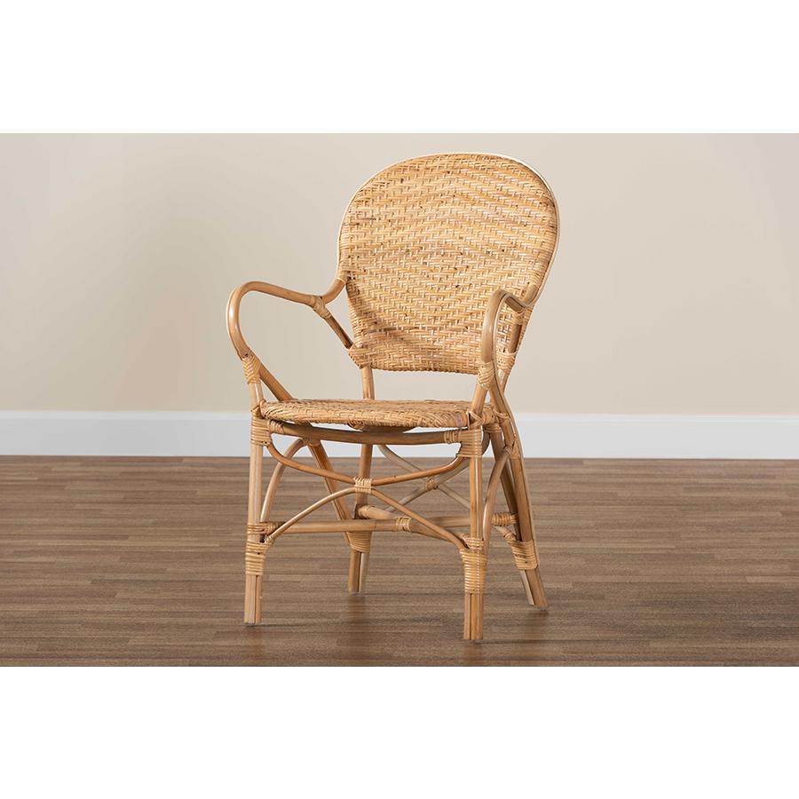 bali & pari Genna Modern Bohemian Natural Brown Finished Rattan Dining Chair. Picture 9