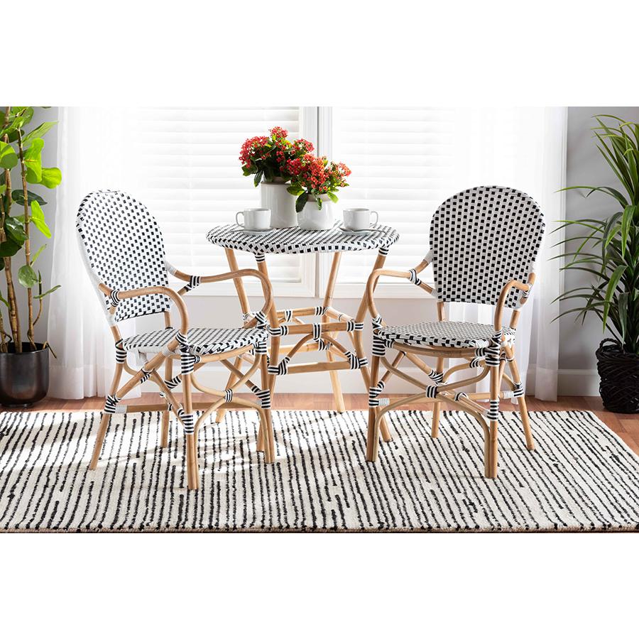 Baxton Studio Naila Classic French Black and White Weaving and Natural Brown Rattan 2-Piece Indoor and Outdoor Bistro Chair Set. Picture 7