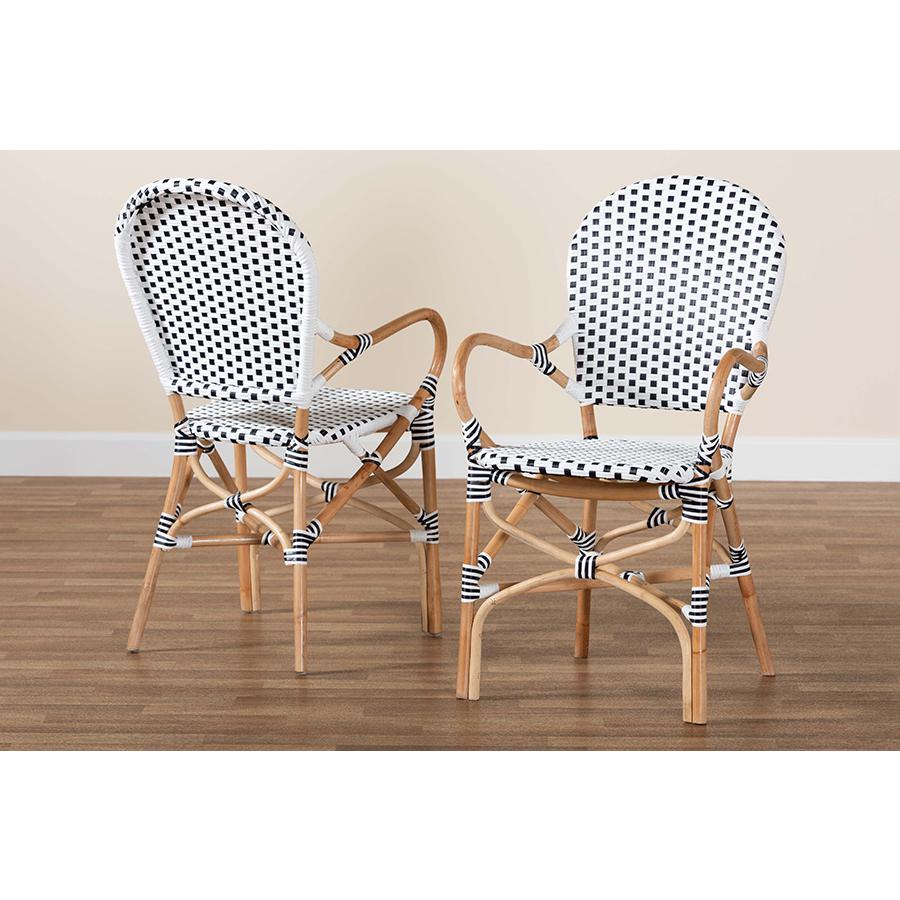 Baxton Studio Naila Classic French Black and White Weaving and Natural Brown Rattan 2-Piece Indoor and Outdoor Bistro Chair Set. Picture 8