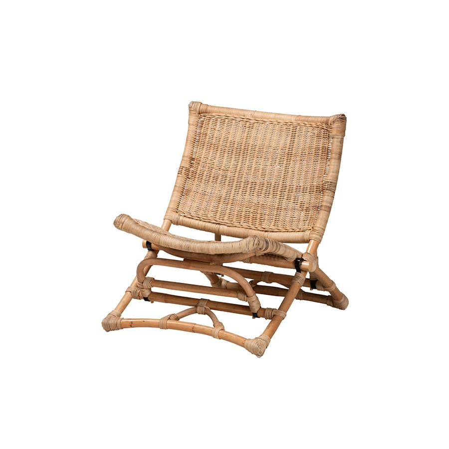 Bohemian Natural Brown Antique Rattan Foldable Lounge Chair. Picture 1