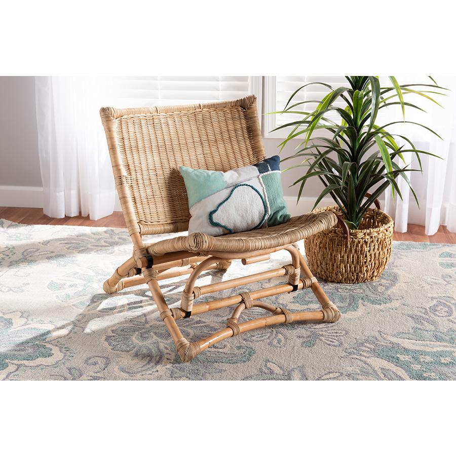 Bohemian Natural Brown Antique Rattan Foldable Lounge Chair. Picture 9