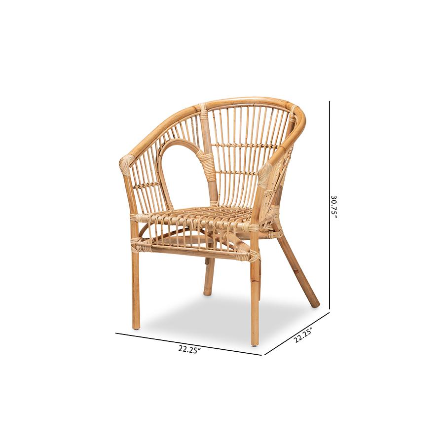 bali & pari Alleta Modern Bohemian Natural Brown Rattan 2-Piece Dining Chair Set. Picture 9