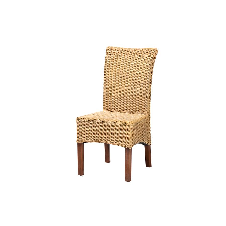 Bohemian Natural Rattan and Mahogany Wood Dining Chair. Picture 1