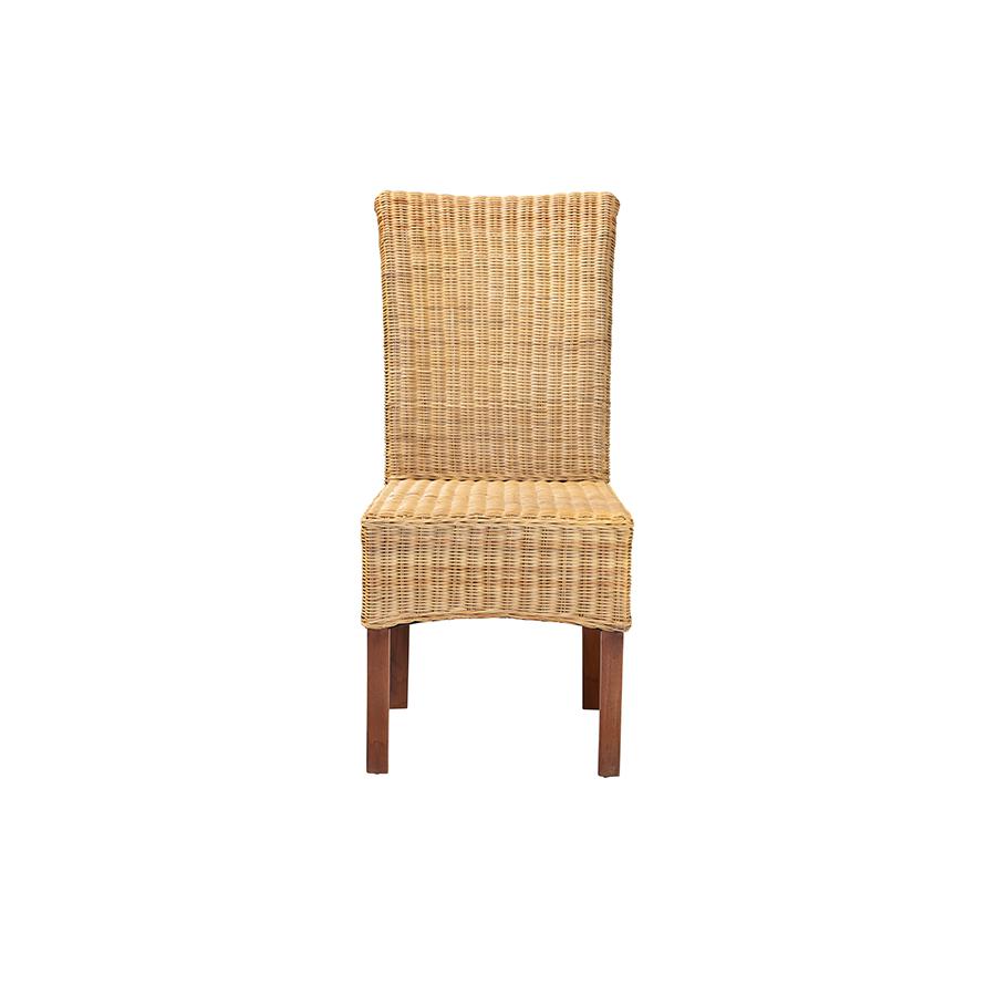 Bohemian Natural Rattan and Mahogany Wood Dining Chair. Picture 2