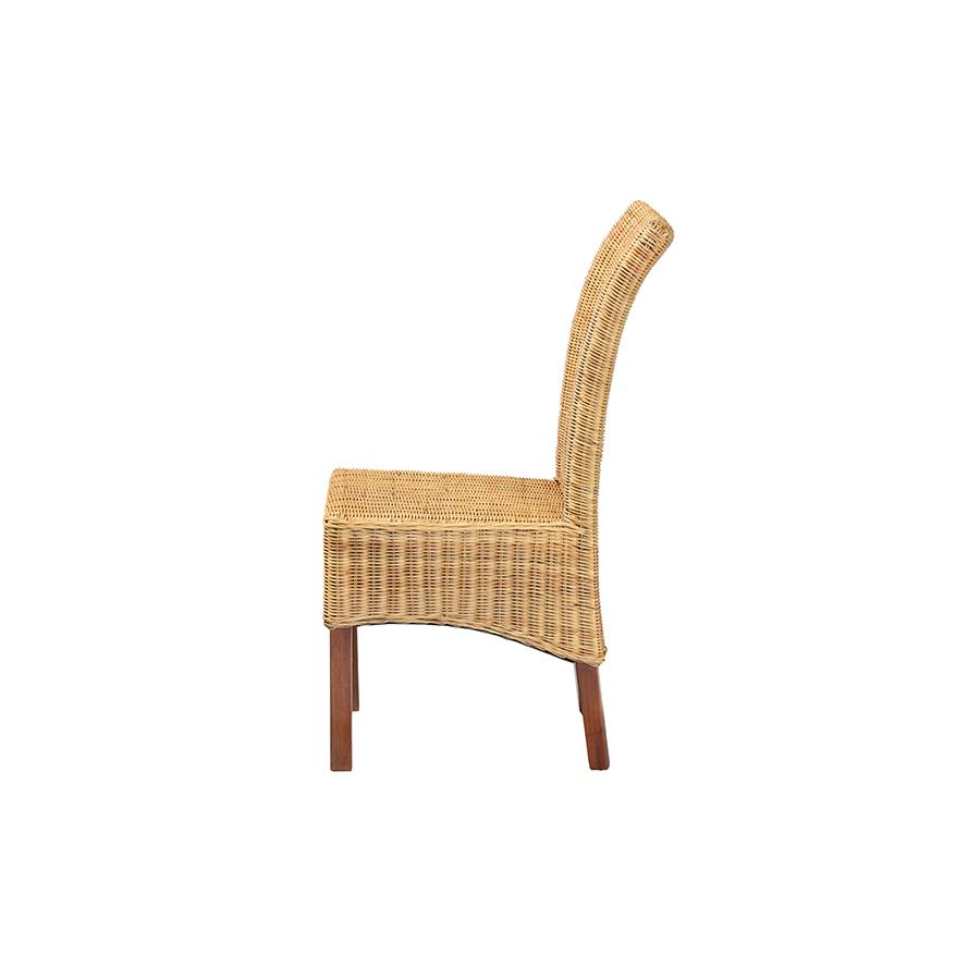 Bohemian Natural Rattan and Mahogany Wood Dining Chair. Picture 3