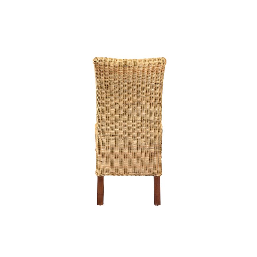 Bohemian Natural Rattan and Mahogany Wood Dining Chair. Picture 4