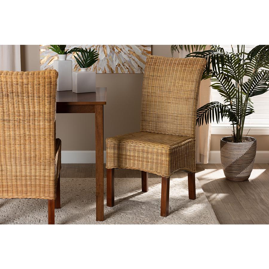 Bohemian Natural Rattan and Mahogany Wood Dining Chair. Picture 8
