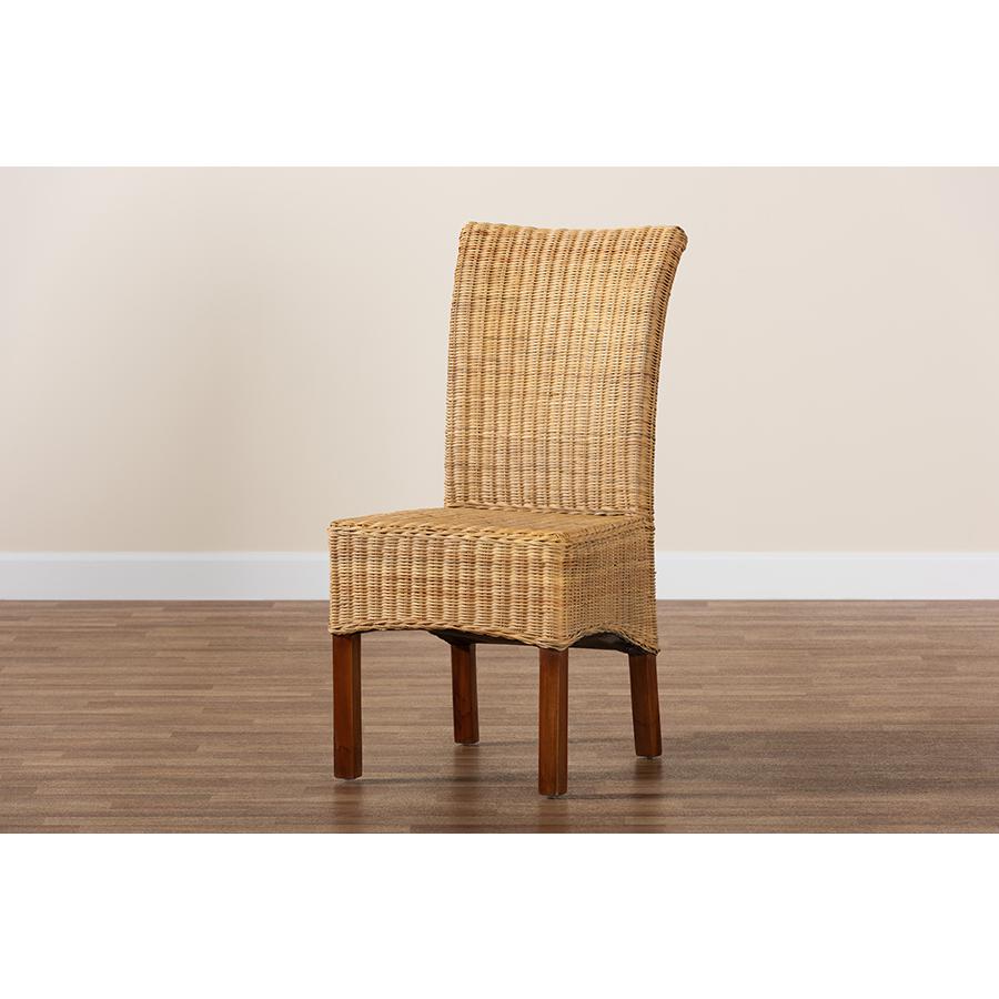 Bohemian Natural Rattan and Mahogany Wood Dining Chair. Picture 9